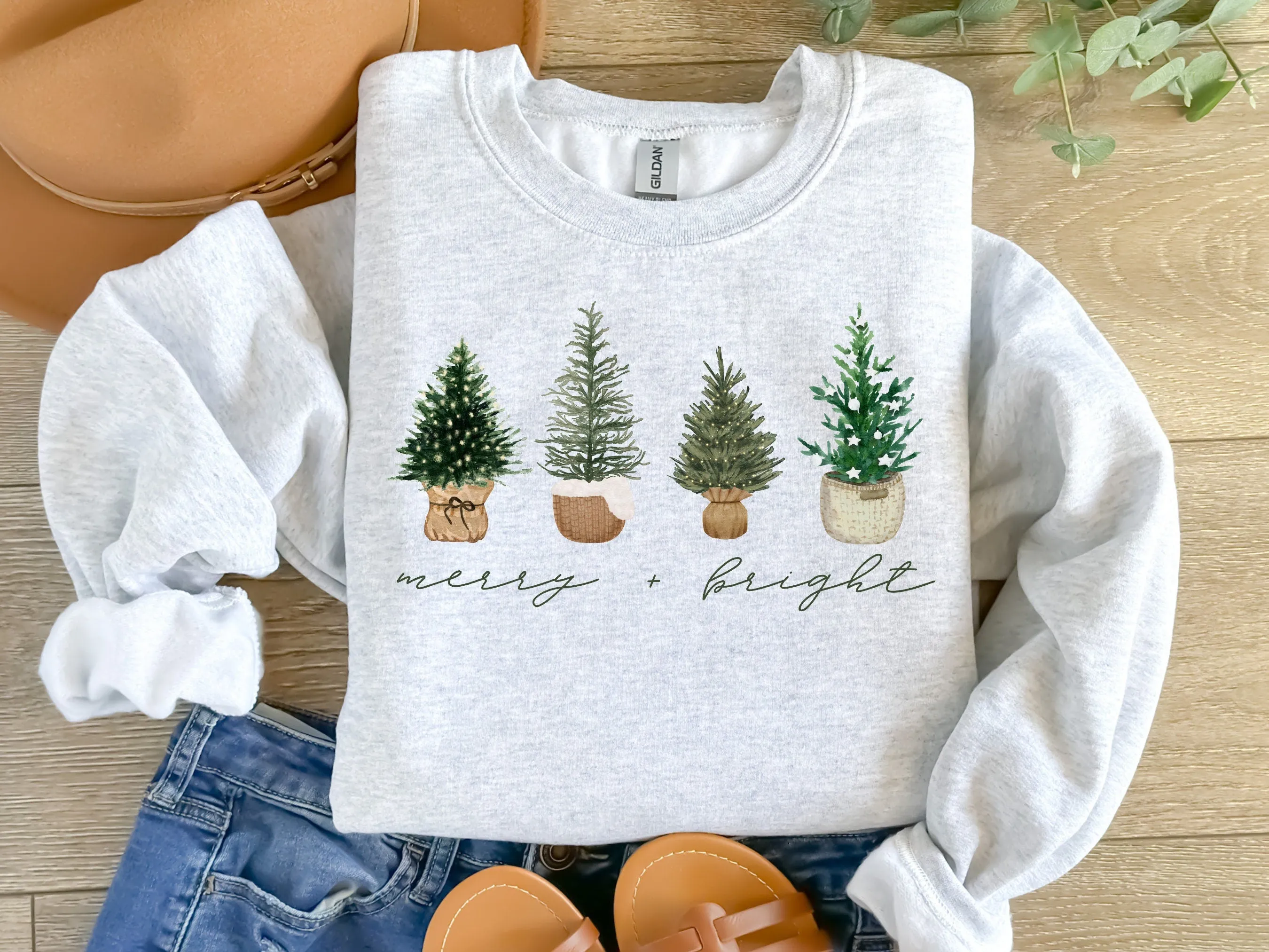 Merry & Bright 4 Basket Christmas Tree Sweatshirt
