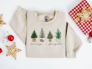Merry & Bright 4 Basket Christmas Tree Sweatshirt
