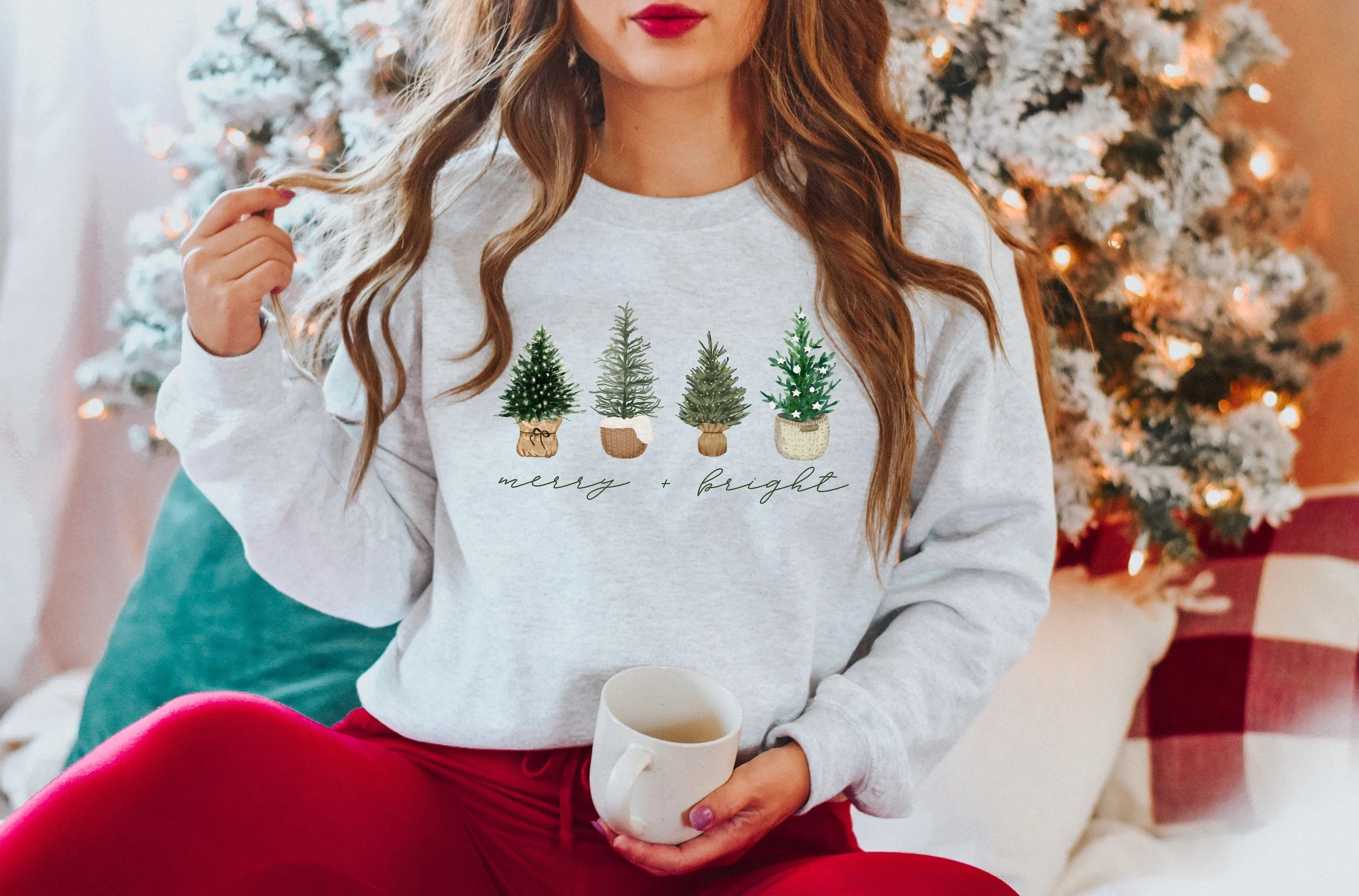 Merry & Bright 4 Basket Christmas Tree Sweatshirt