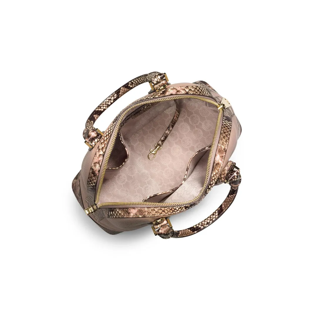 MICHAEL KORS Cynthia Medium Brown Python Embossed Leather Shoulder Bag Purse New