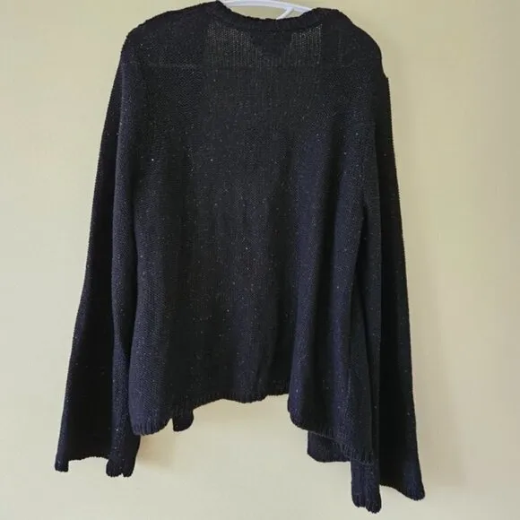 Michel Studio black sequined sparkly open front LS  cardigan women's US size 2X