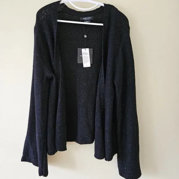 Michel Studio black sequined sparkly open front LS  cardigan women's US size 2X