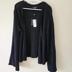 Michel Studio black sequined sparkly open front LS  cardigan women's US size 2X