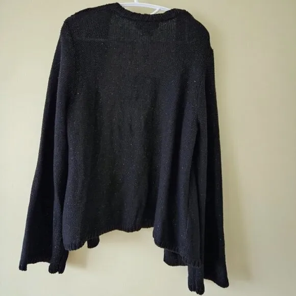 Michel Studio black sequined sparkly open front LS  cardigan women's US size 2X