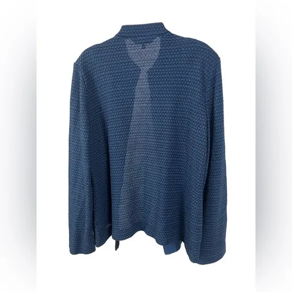 Ming Wang Women's Knit Blue Black Patterned‎ Buckle Detail Open Front Blazer- M