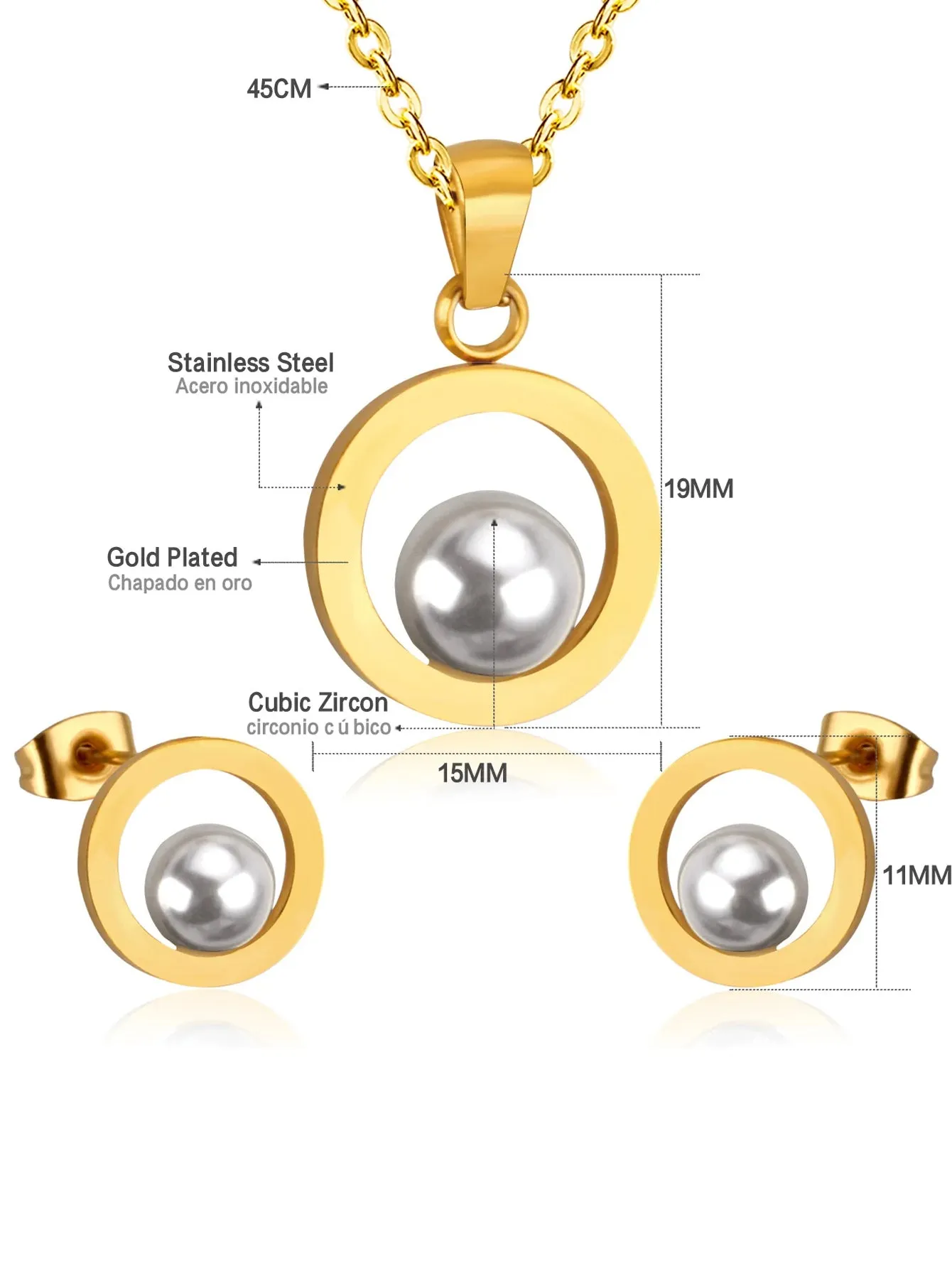 Mio Pearl Decor Pendant & Stud Earrings Set - FD ⚡