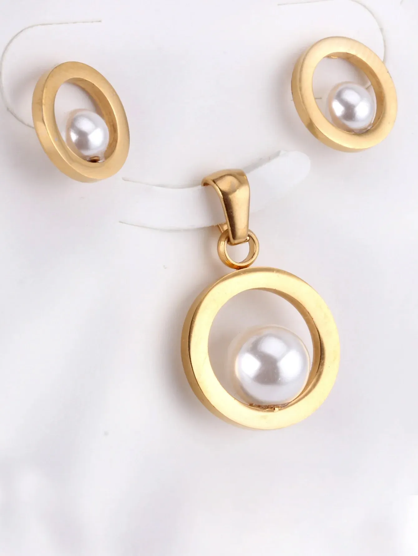 Mio Pearl Decor Pendant & Stud Earrings Set - FD ⚡