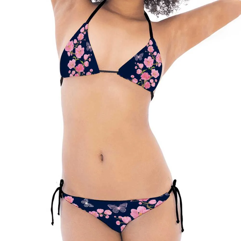 Misha Floral Bikini with Black Straps = Blue