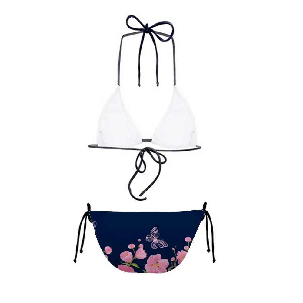 Misha Floral Bikini with Black Straps = Blue