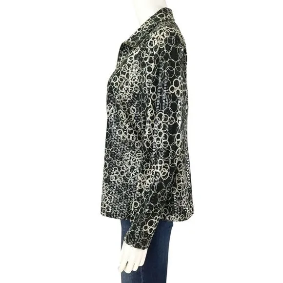 MISOOK Jacket Women Large Petite Embellished Sequined Geometric Full Zip Sparkly