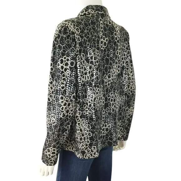 MISOOK Jacket Women Large Petite Embellished Sequined Geometric Full Zip Sparkly