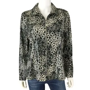 MISOOK Jacket Women Large Petite Embellished Sequined Geometric Full Zip Sparkly