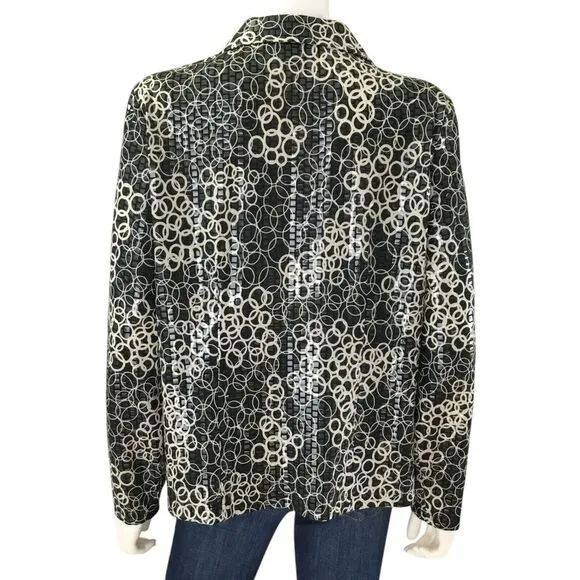 MISOOK Jacket Women Large Petite Embellished Sequined Geometric Full Zip Sparkly