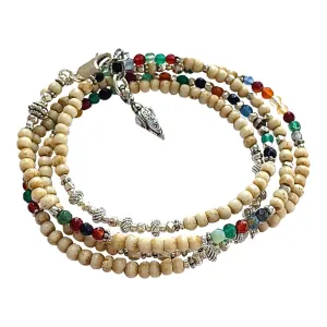 Mixed Gemstone Antique Mala Wrap Bracelet