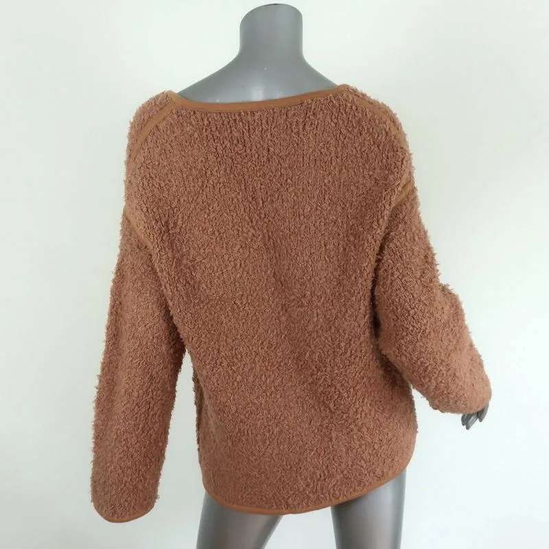MONROW Cozy Cardigan Caramel Boucle Knit Size Small Open Front Sweater