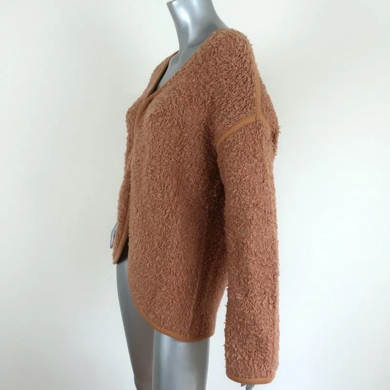 MONROW Cozy Cardigan Caramel Boucle Knit Size Small Open Front Sweater