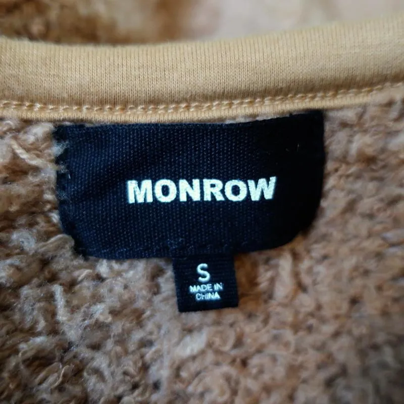 MONROW Cozy Cardigan Caramel Boucle Knit Size Small Open Front Sweater