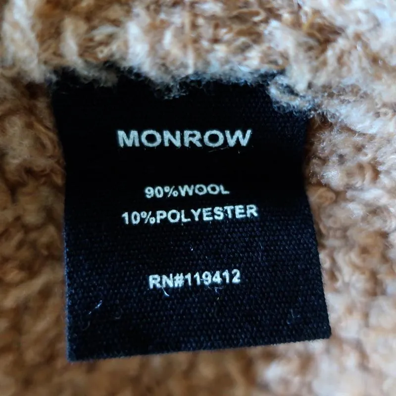 MONROW Cozy Cardigan Caramel Boucle Knit Size Small Open Front Sweater