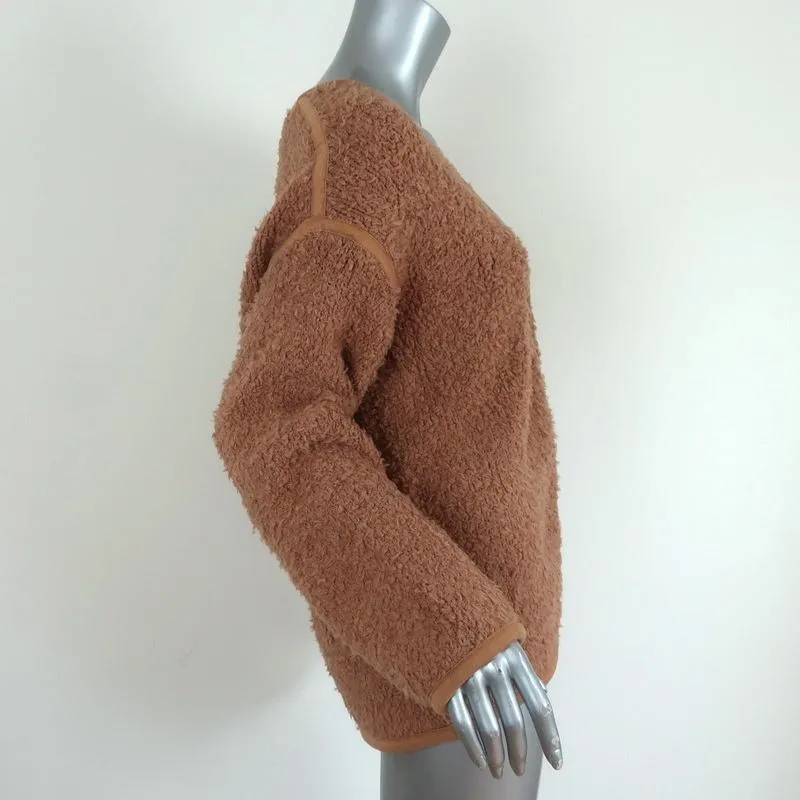 MONROW Cozy Cardigan Caramel Boucle Knit Size Small Open Front Sweater