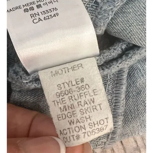 MOTHER Women's The Ruffle Jean Mini Skirt Size 27 Blue Raw Edge Short