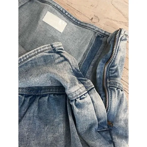 MOTHER Women's The Ruffle Jean Mini Skirt Size 27 Blue Raw Edge Short