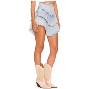 MOTHER Women's The Ruffle Jean Mini Skirt Size 27 Blue Raw Edge Short
