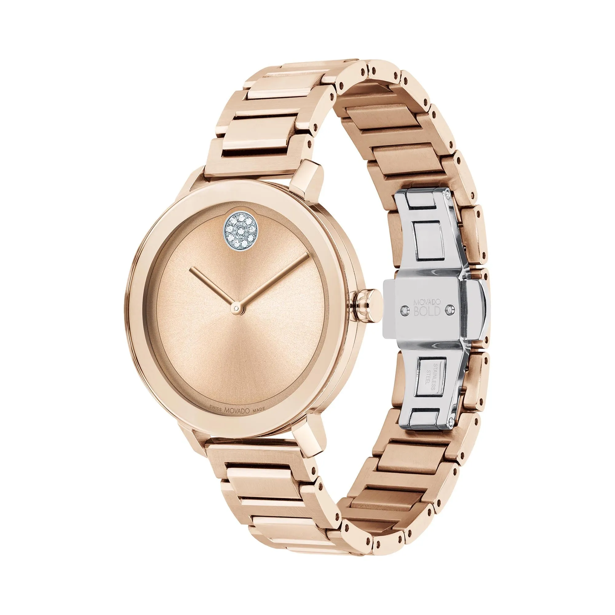 Movado Bold Women's Watch Rose Gold Tone Case Quartz
