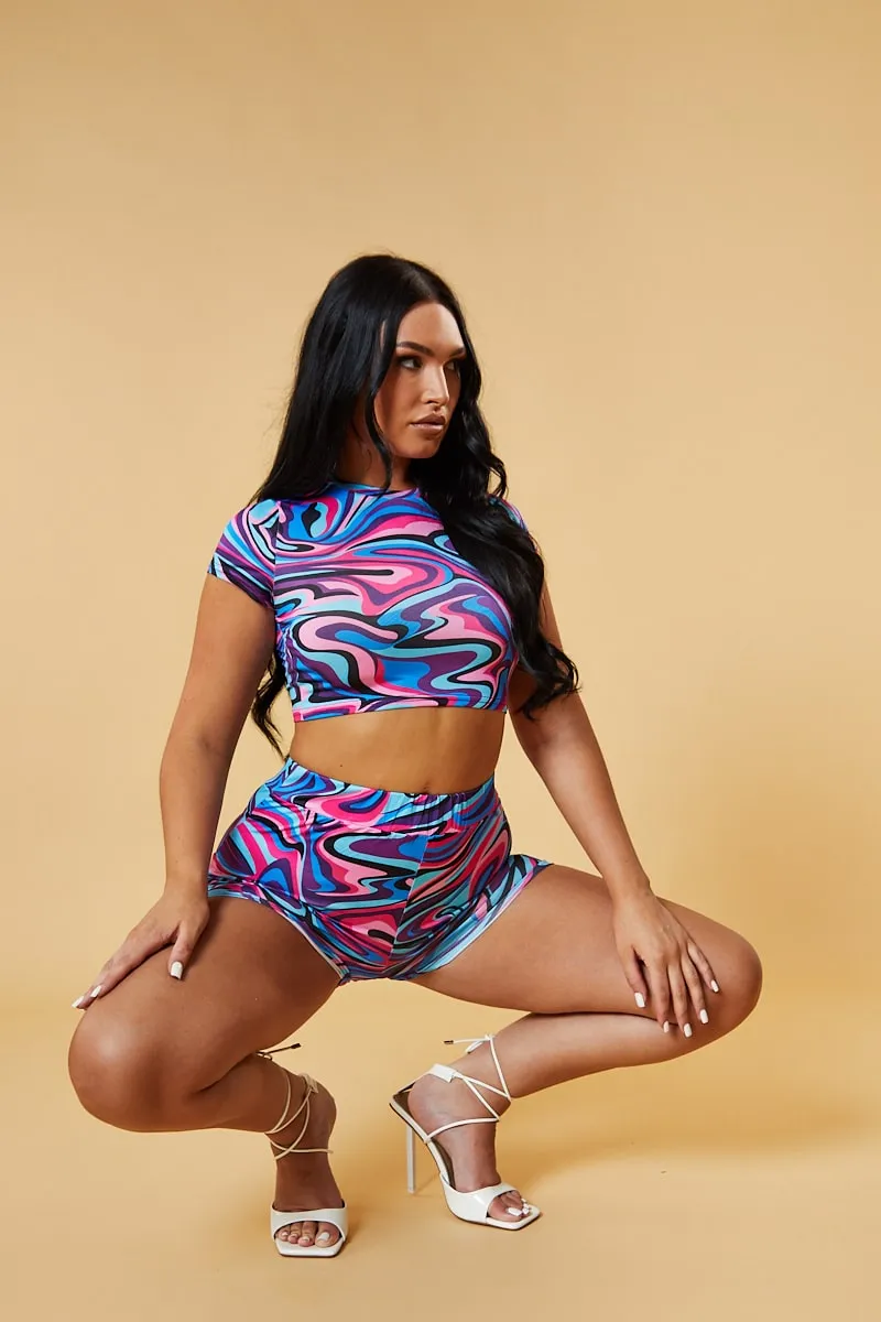 Multi Swirl Print Cropped Top & Shorts Co-ord Set - Aatiya
