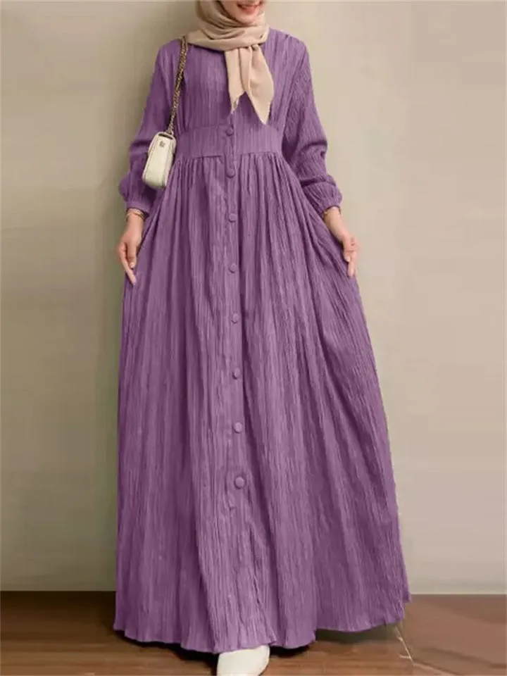 Muslim Vintage Women's High-Rise Button Up Dress