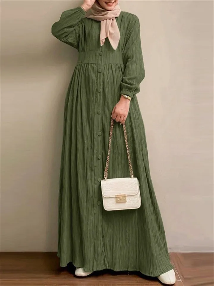 Muslim Vintage Women's High-Rise Button Up Dress