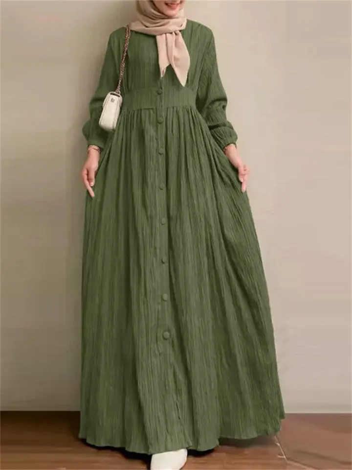 Muslim Vintage Women's High-Rise Button Up Dress