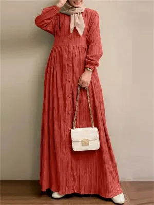 Muslim Vintage Women's High-Rise Button Up Dress