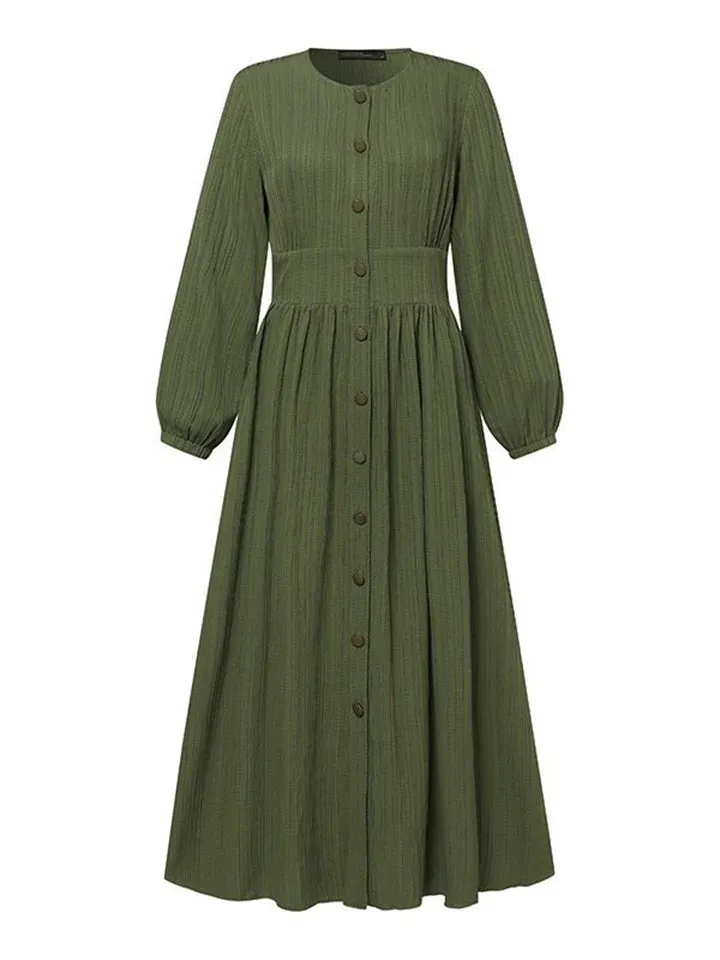 Muslim Vintage Women's High-Rise Button Up Dress