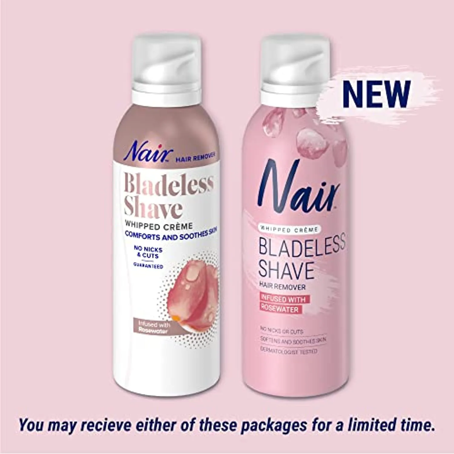 Nair Hair Remover Bladeless Shave Whipped Crème Infused with Rosewater, 5oz
