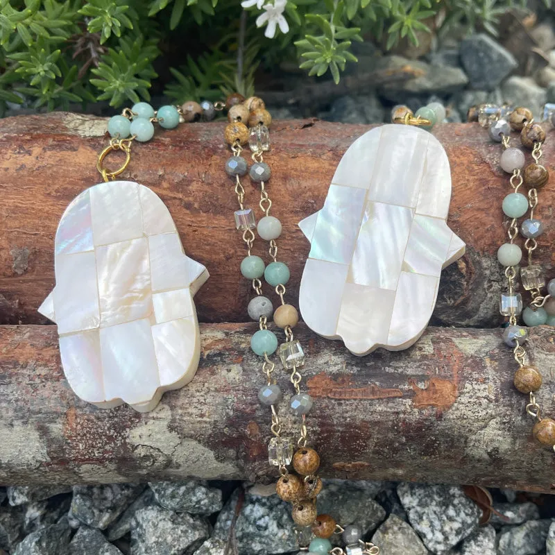 Natural Abalone Hamsa Pendant Necklace