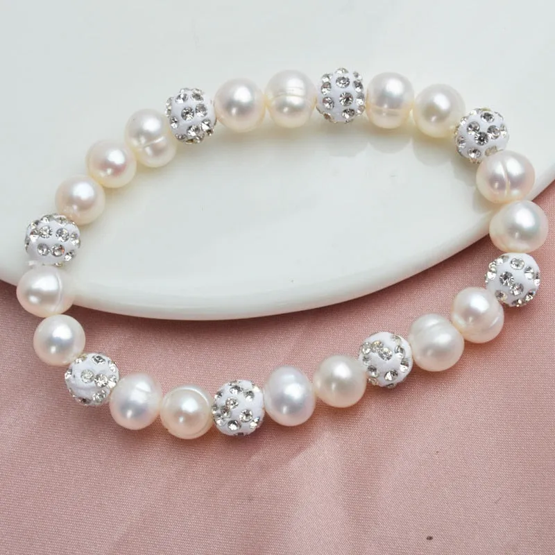 Natural Freshwater White Pearl Bracelet Bangles Women's Luxurious Party Jewelry