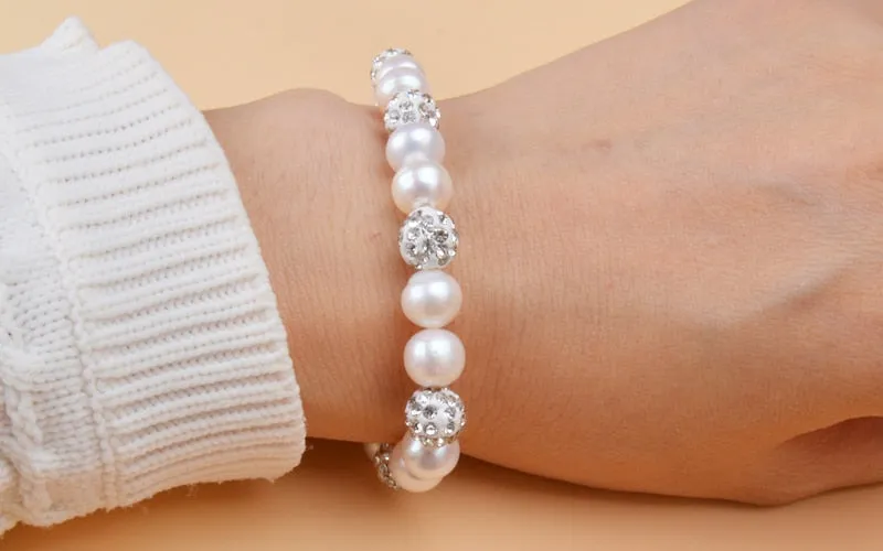 Natural Freshwater White Pearl Bracelet Bangles Women's Luxurious Party Jewelry