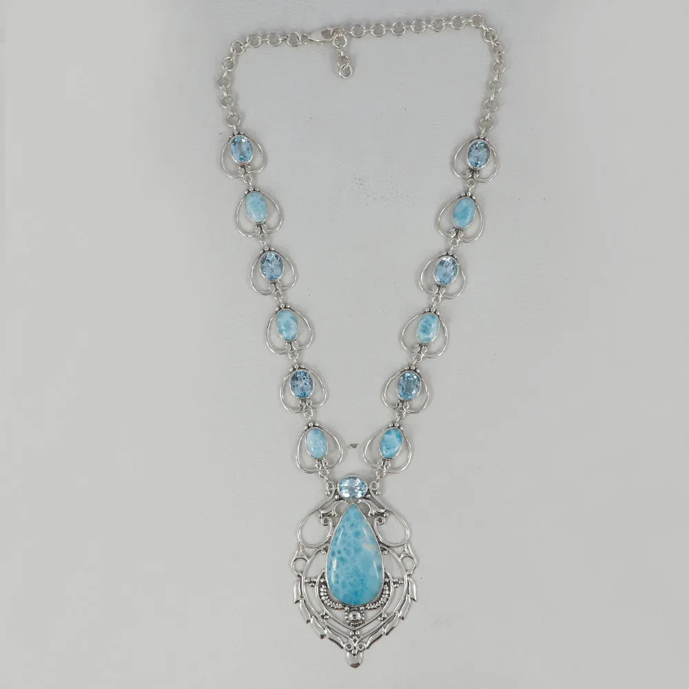 New Designed Blue Topaz with Larimar Necklace by India Gems