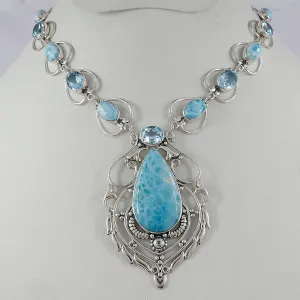 New Designed Blue Topaz with Larimar Necklace by India Gems