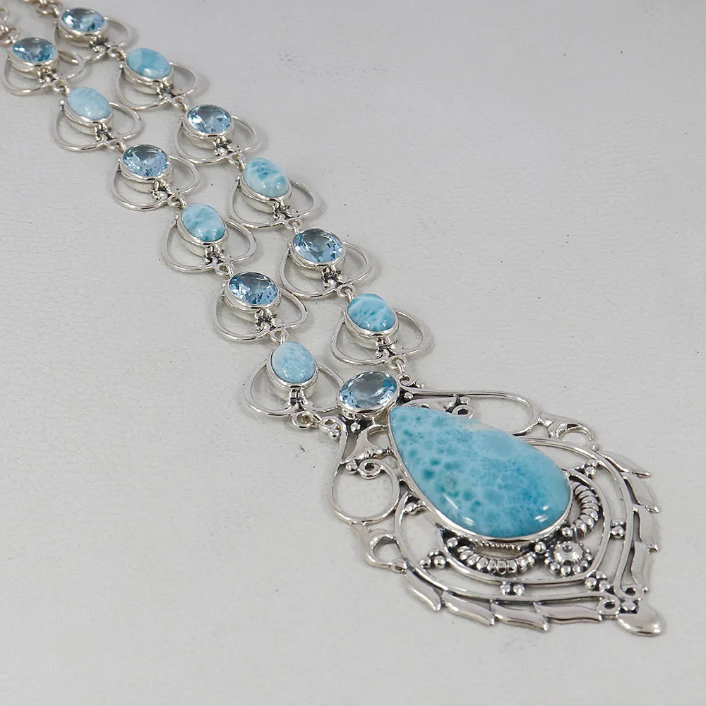 New Designed Blue Topaz with Larimar Necklace by India Gems