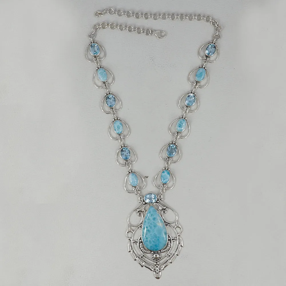 New Designed Blue Topaz with Larimar Necklace by India Gems
