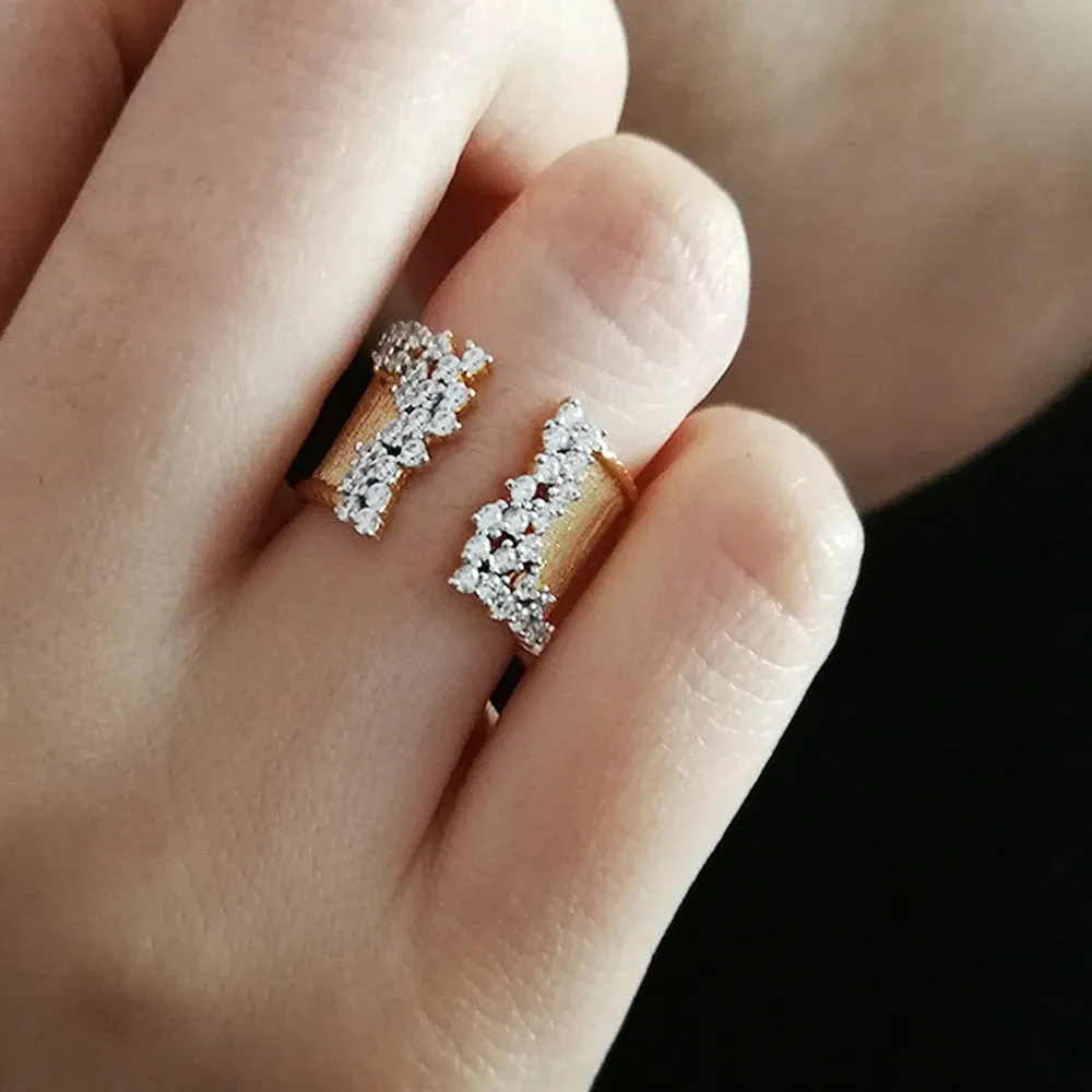 New Fashion Women's Ring with Cubic Zirconia Stone Wiredrawing Effect Gold Color Wide Rings Luxury Jewelry Gift for Her