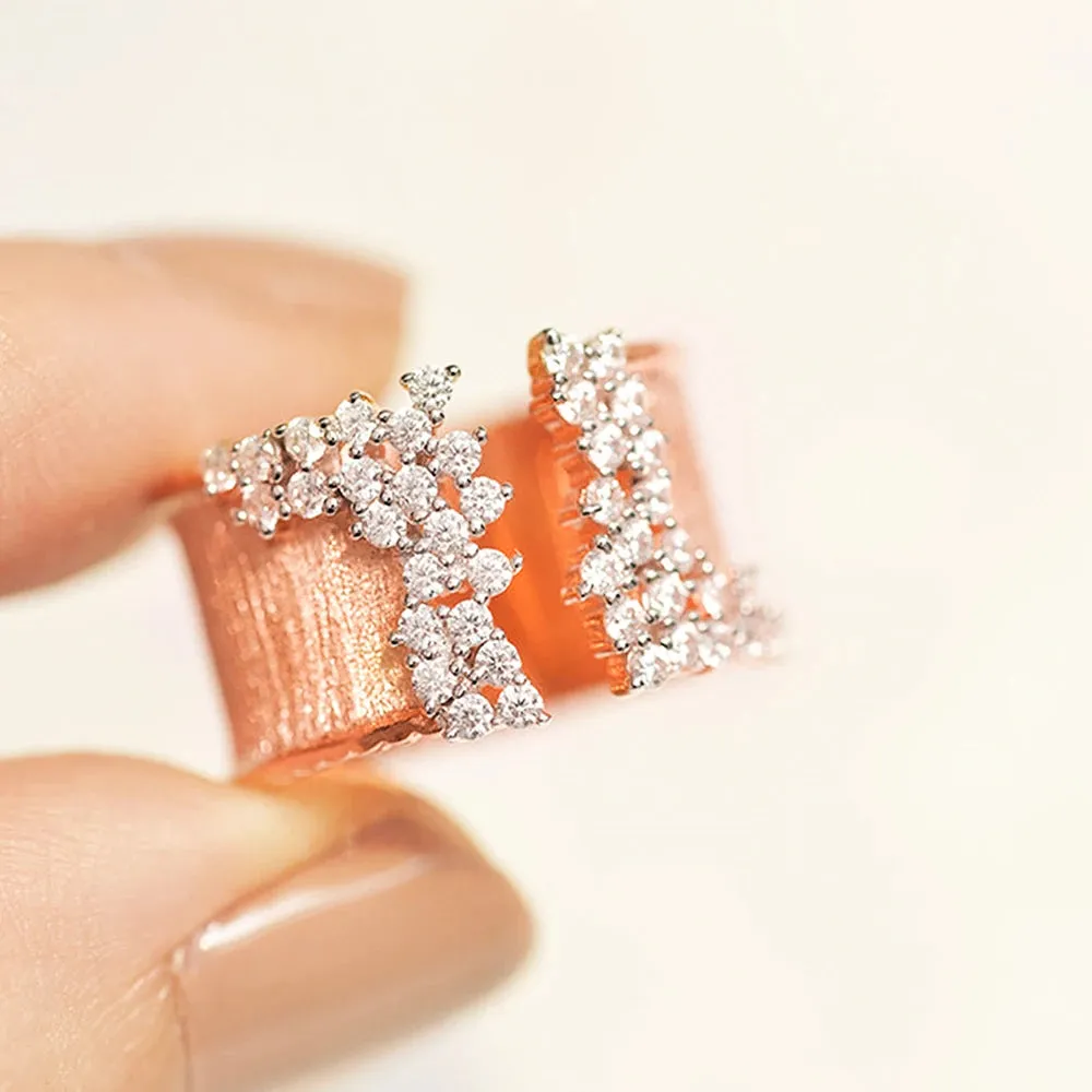 New Fashion Women's Ring with Cubic Zirconia Stone Wiredrawing Effect Gold Color Wide Rings Luxury Jewelry Gift for Her