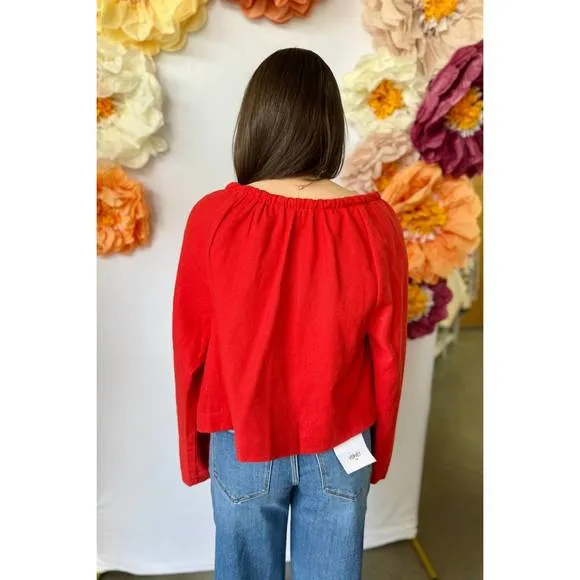 NEW MIOU MUSE linen blend tie front cardigan in red