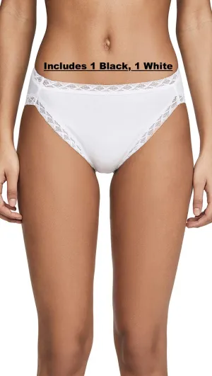 New Natori Women's Bliss Cotton French Cut Panty, 2 pack, 1 White, 1 Black, Sz M!