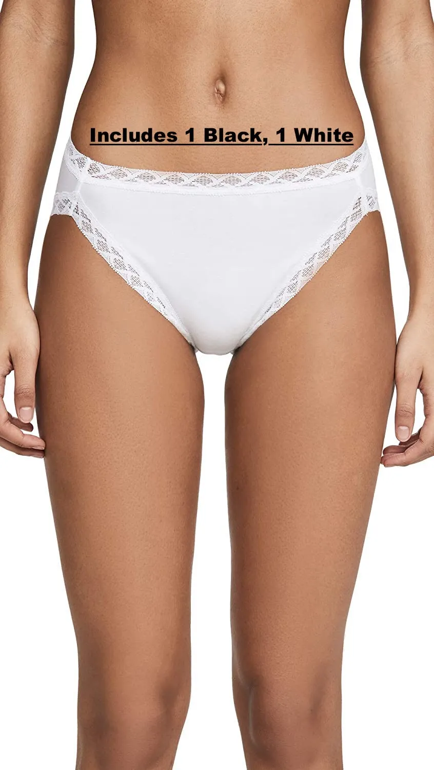 New Natori Women's Bliss Cotton French Cut Panty, 2 pack, 1 White, 1 Black, Sz M!