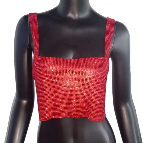 Night Out Sparkly Rhinestones Crop Top with Straps