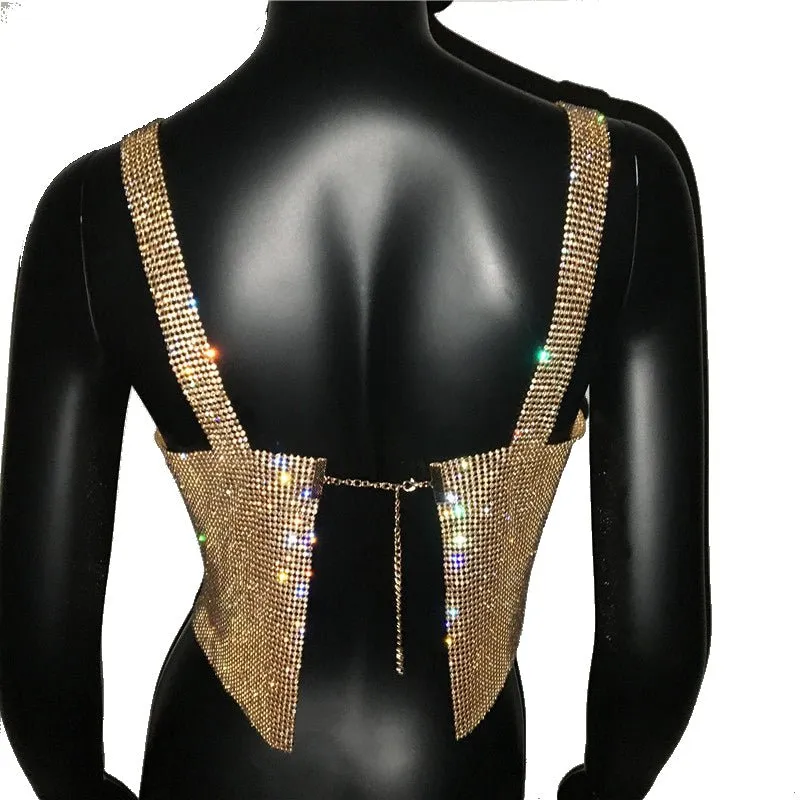 Night Out Sparkly Rhinestones Crop Top with Straps
