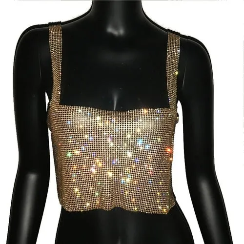 Night Out Sparkly Rhinestones Crop Top with Straps