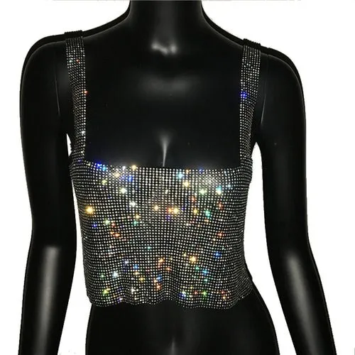 Night Out Sparkly Rhinestones Crop Top with Straps